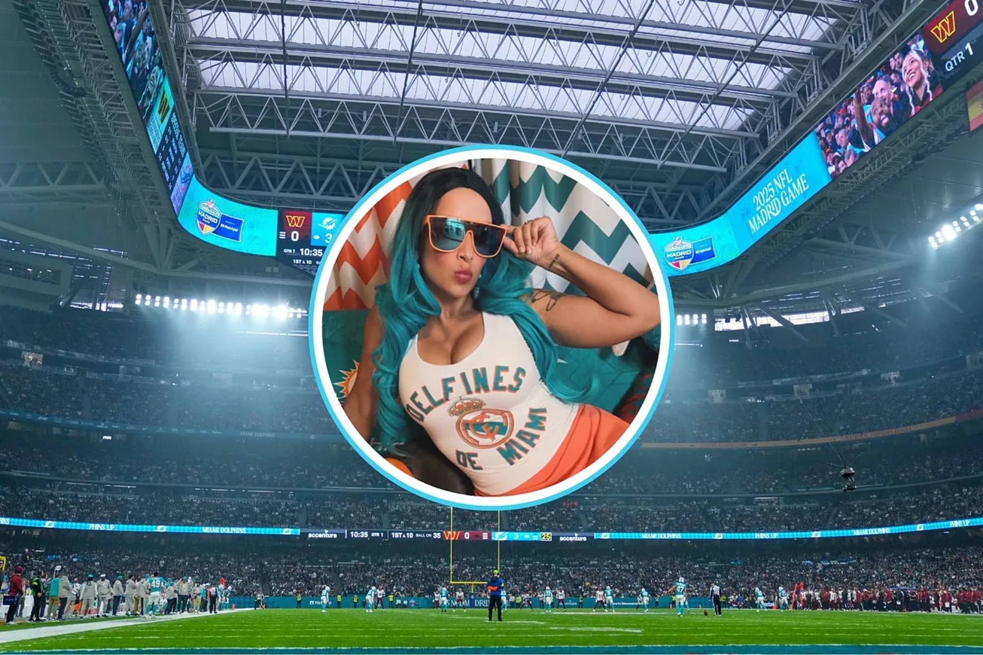 Famous Dolphins fan celebrates victory in Madrid with a special jersey that catches everyones attention