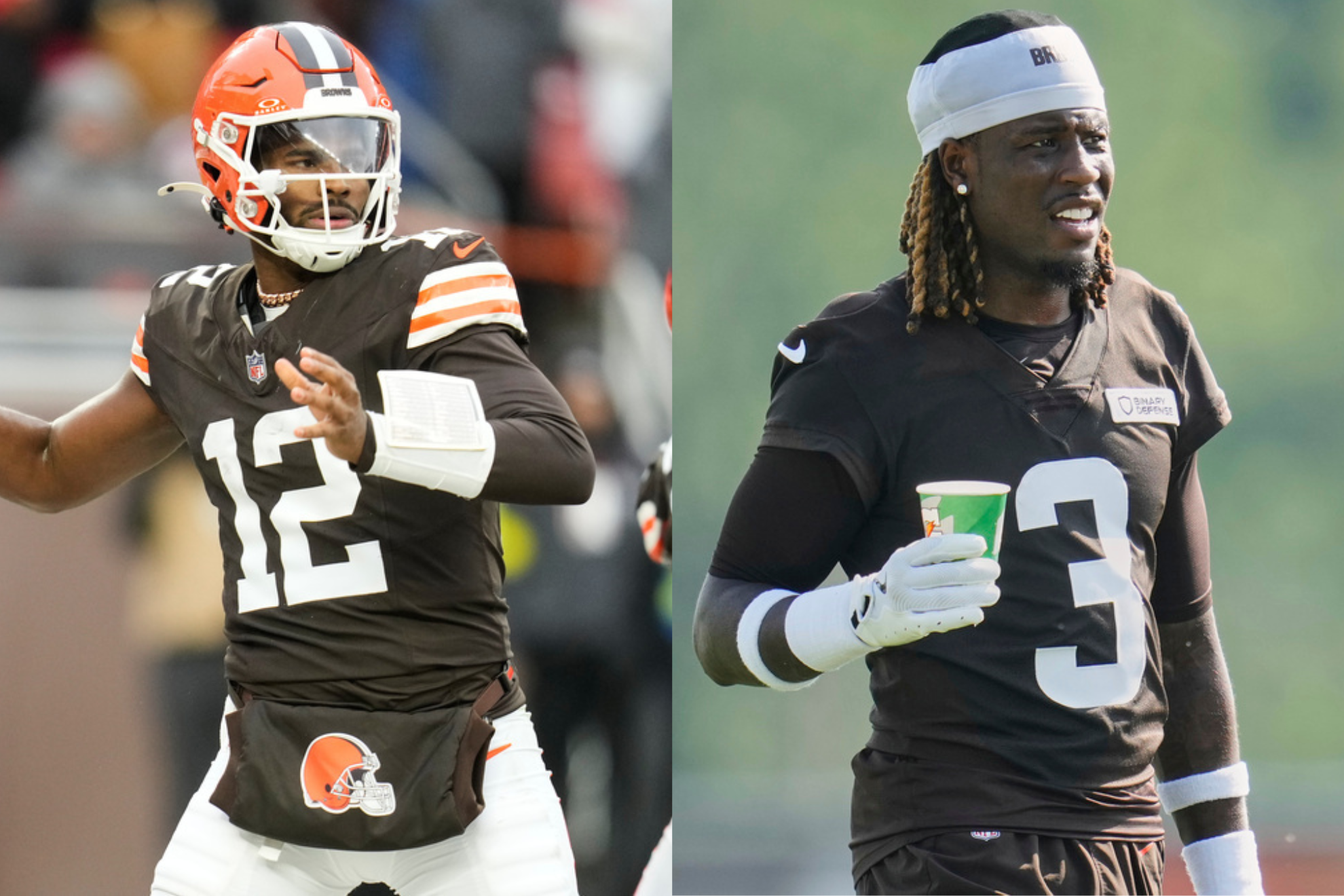 Shedeur Sanders (left) and Jerry Jeudy (right) had an animated disagreement during the Cleveland Browns loss to the San Francisco 49ers in Week 13.