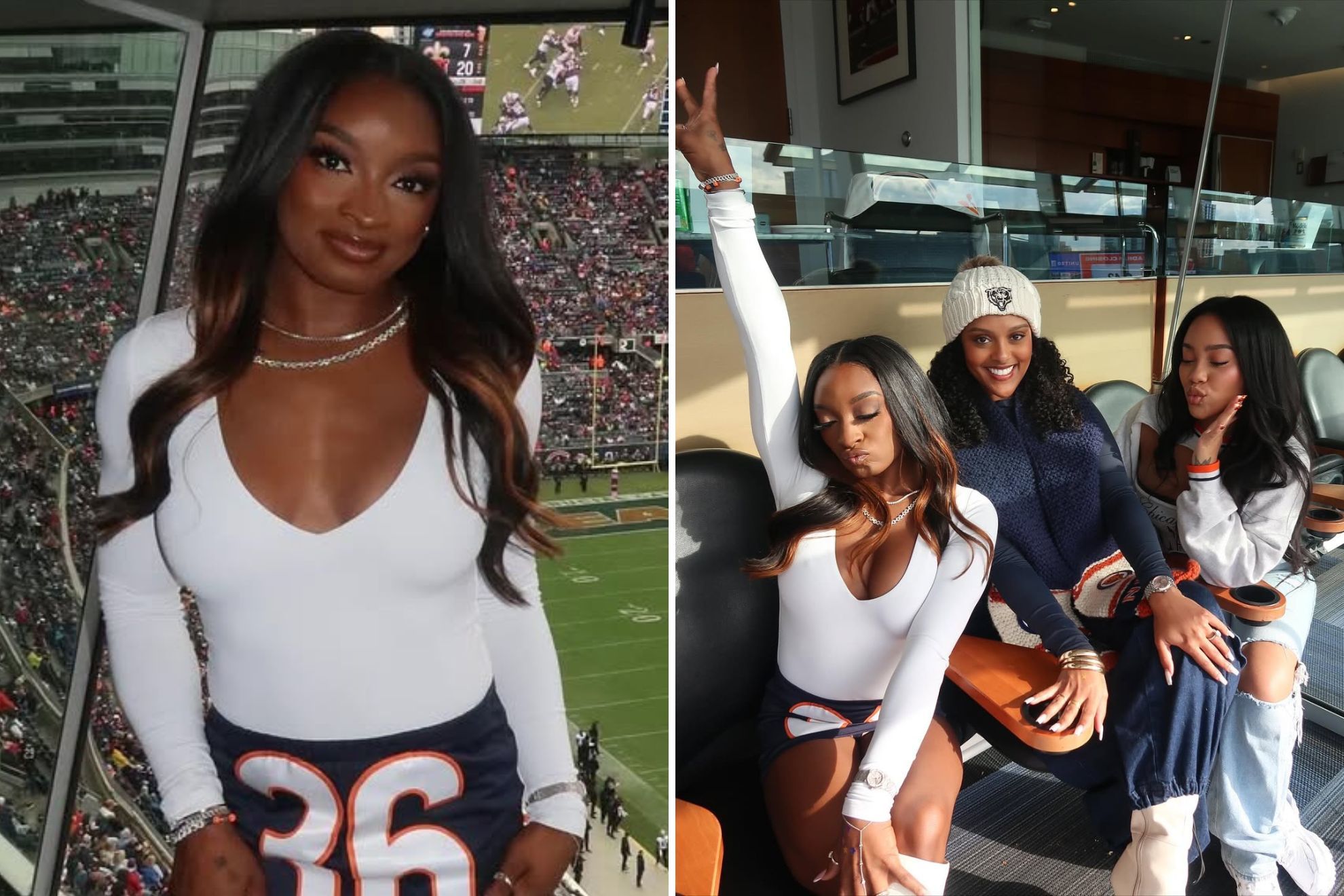 Simone Biles brings the heat in a mini skirt as she joins the Bears WAGs in a bold viral video