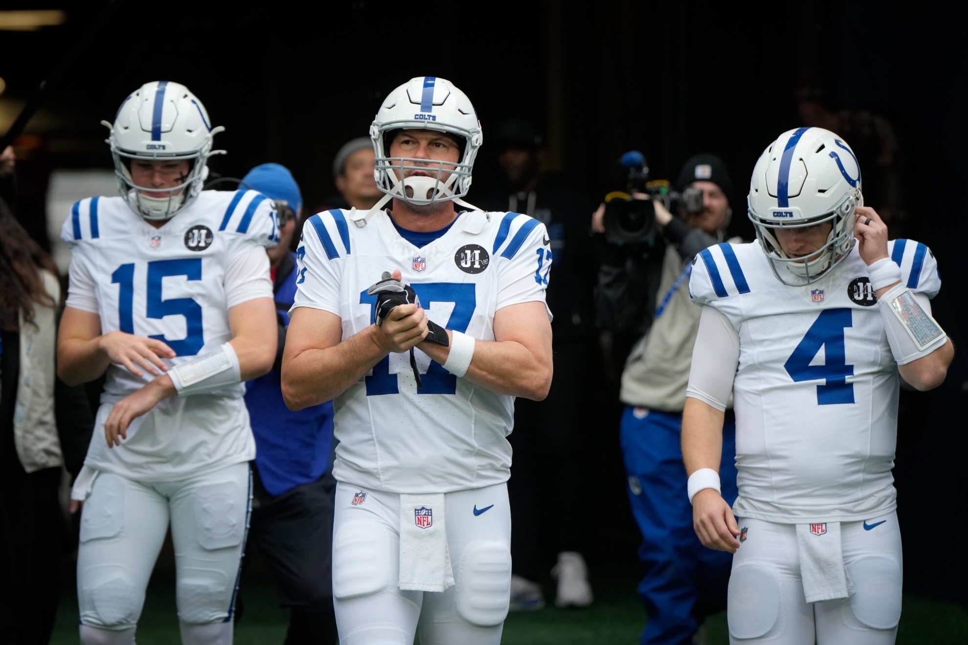 The Colts are going all in with Philip Rivers (17) and Riley Leonard (15). Theyre leaving Brett Rypien (4) out.
