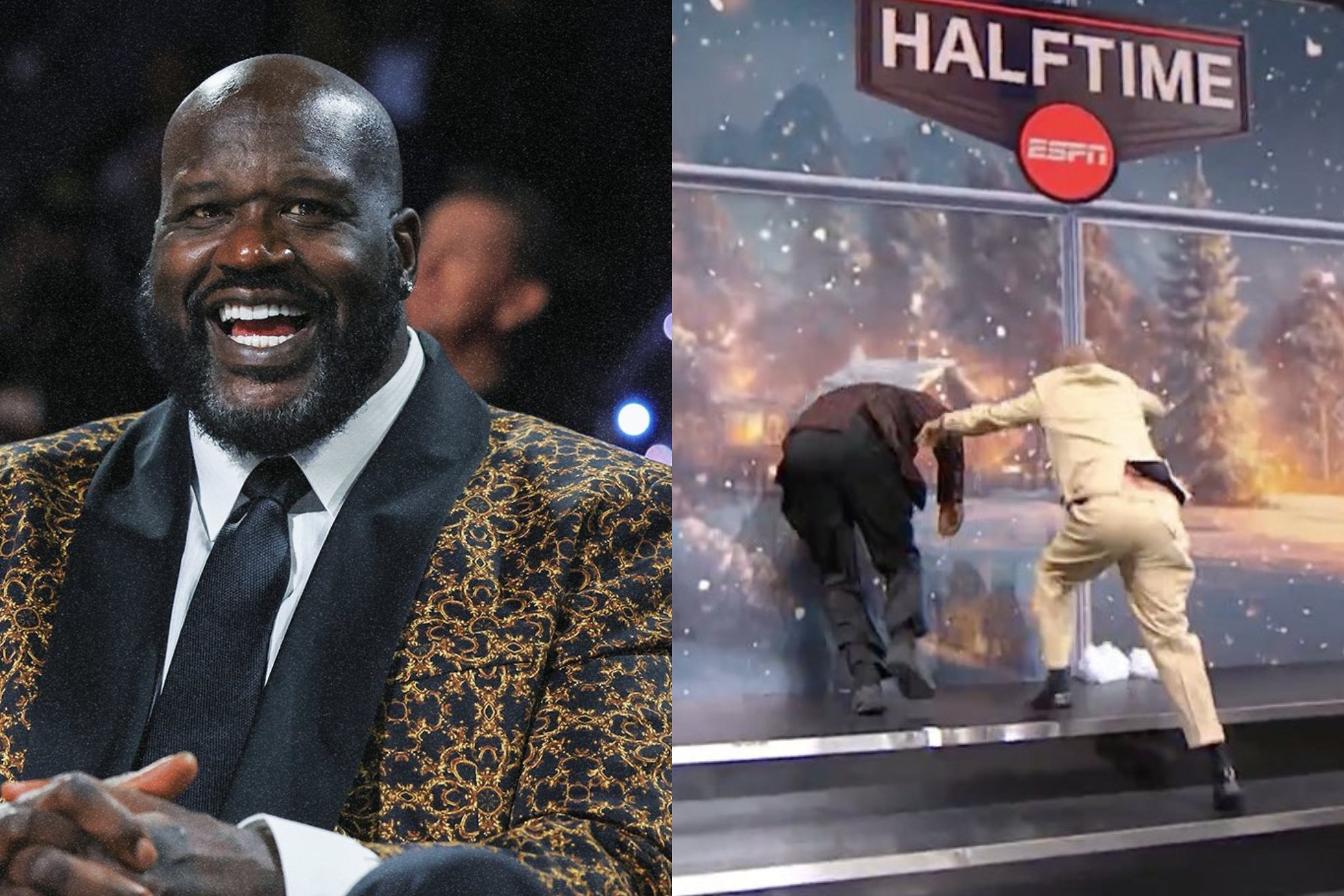 Chaos erupts as Shaquille ONeal crashes into ESPN set live on air