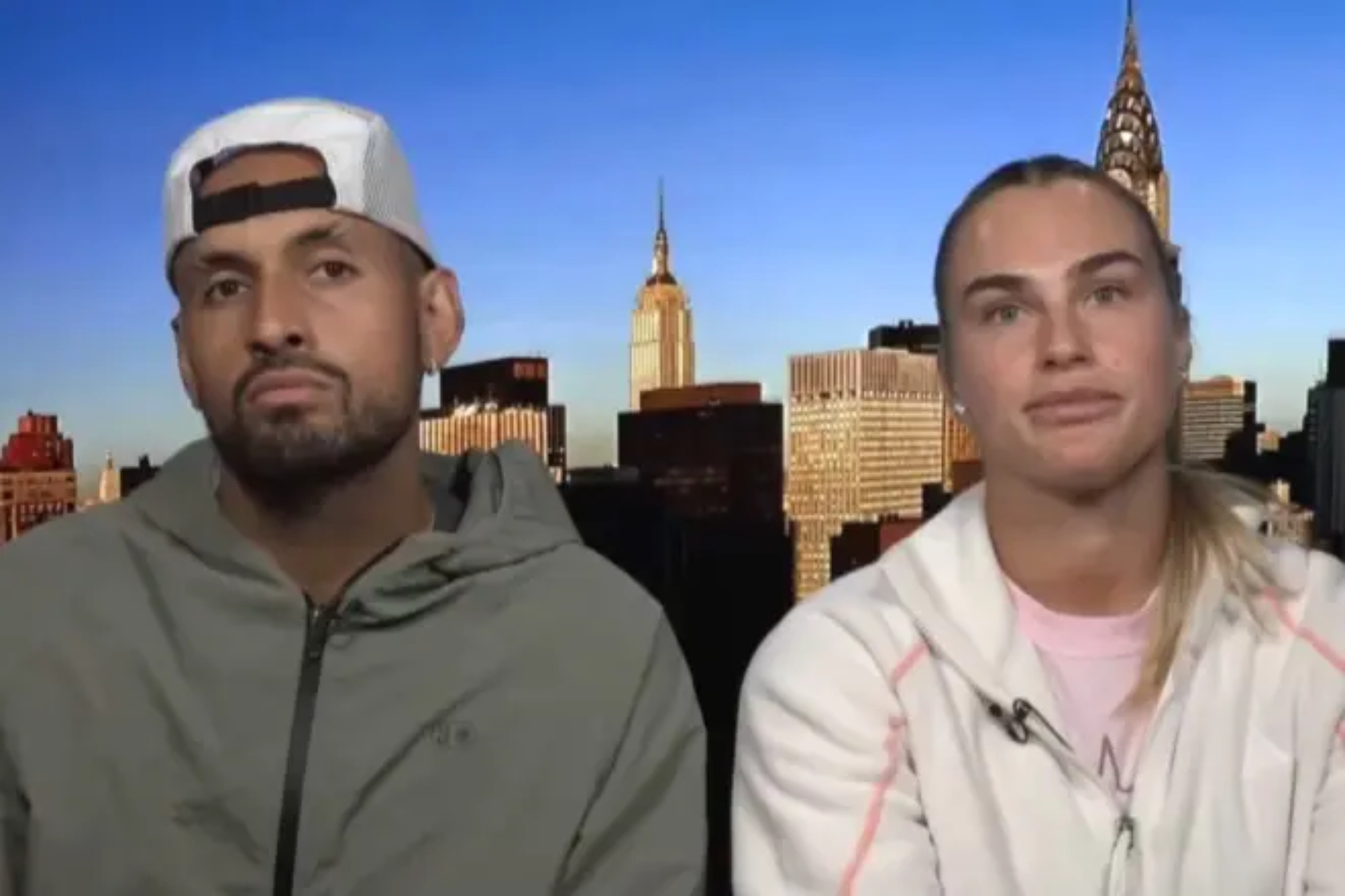 Nick Kyrgios and Aryna Sabalenka during an interview with host Piers Morgan