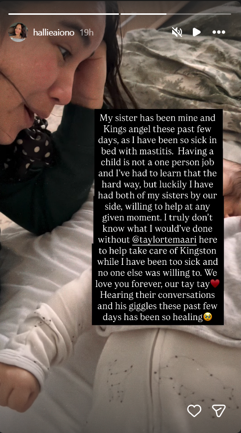 Hallie Aiono opened up about her day as a first-time mother.