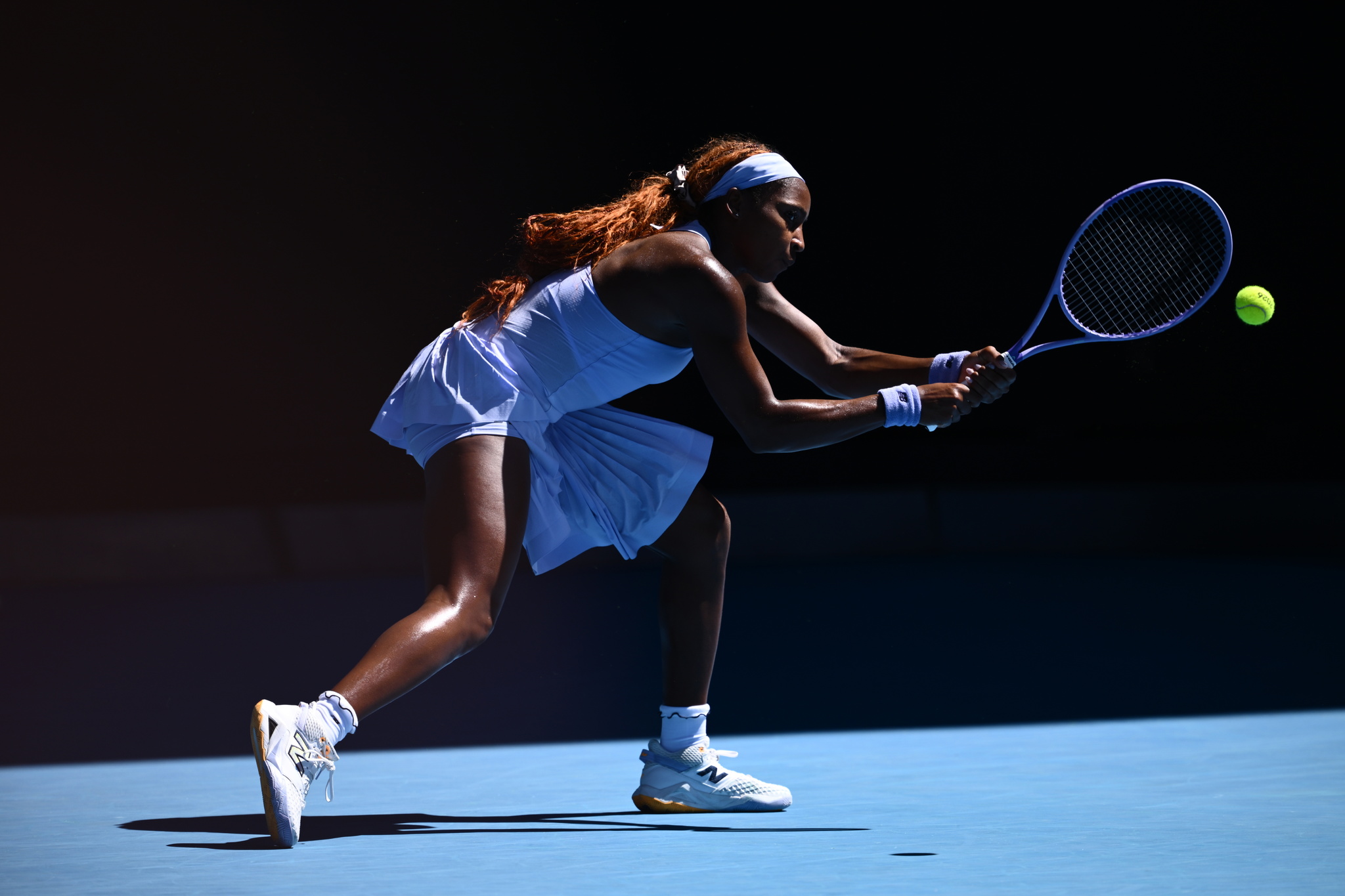 Coco Gauff of the USA in action during the Womens 2nd round match against Olga Danilovic of Serbia on day 4 of the 2026 Australian Open tennis tournament at Melbourne Park
