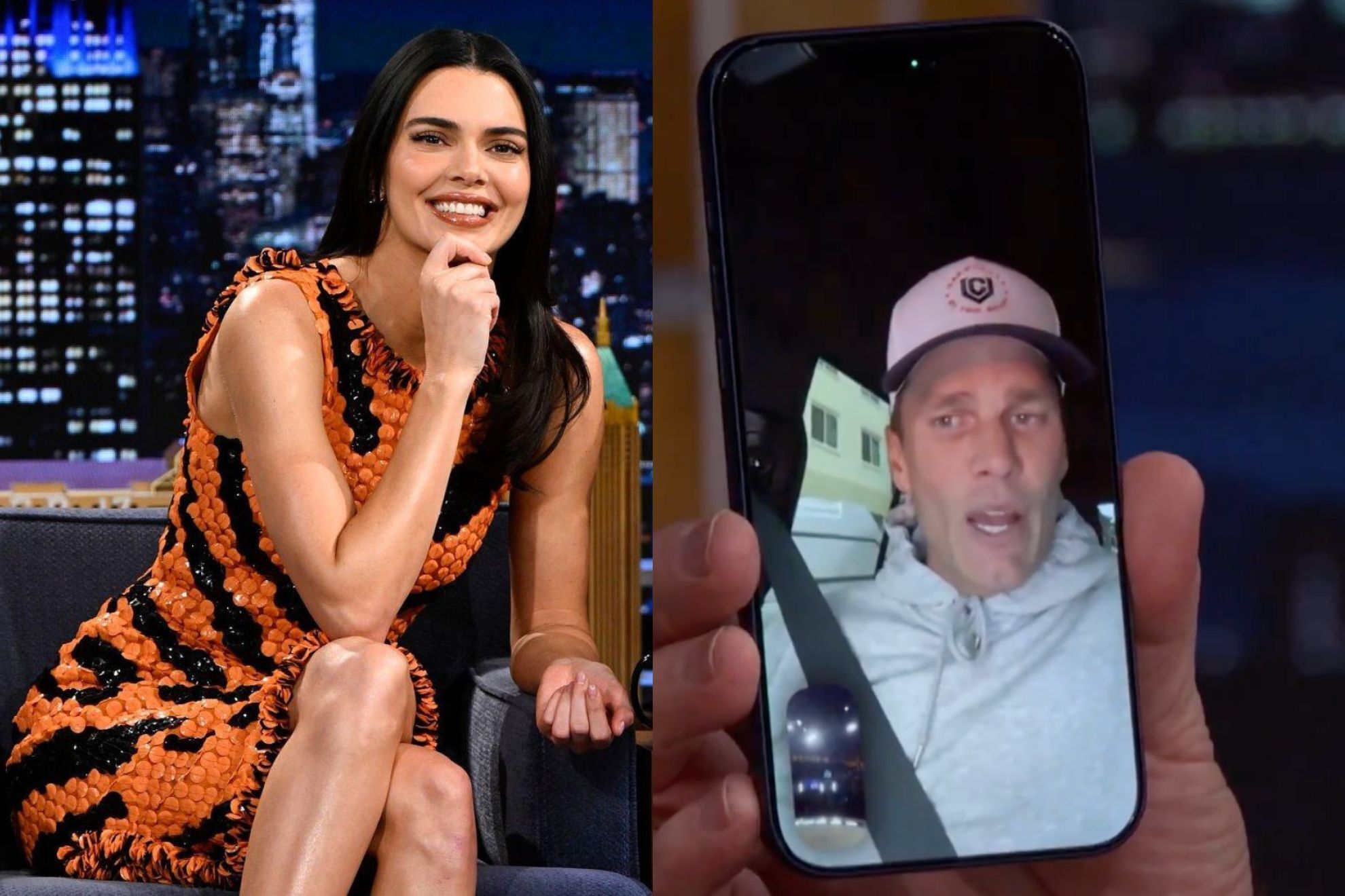 Kendall Jenner facetime Tom Brady mid interview to ask his Super Bowl prediction