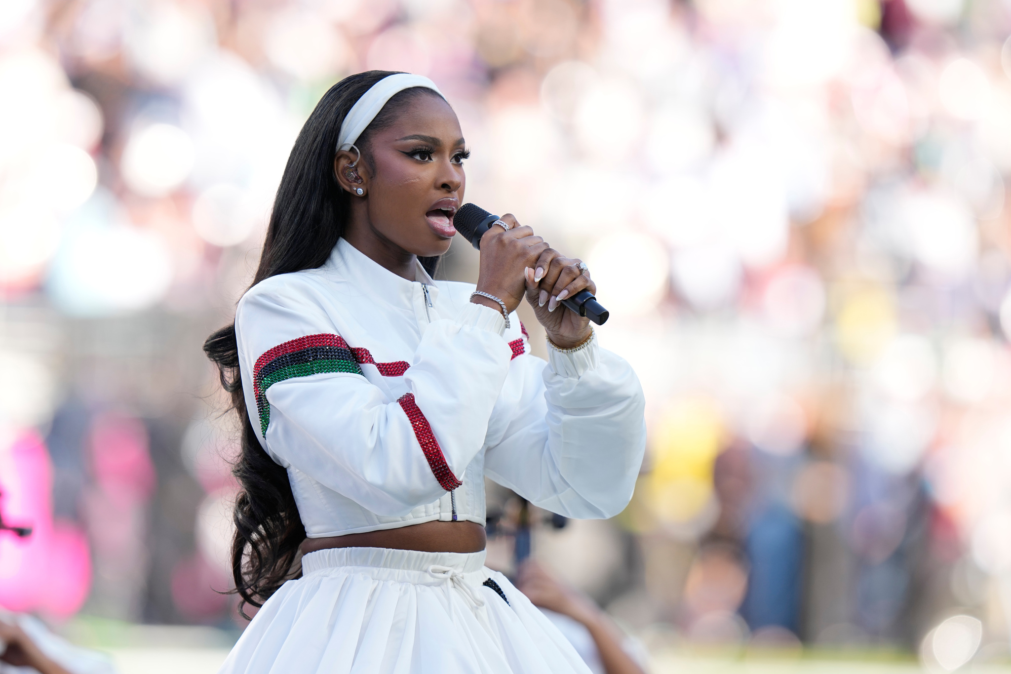 Coco Jones, the singer and fianc�e of NBA star Donovan Mitchell, came under fire for her performance during the Super Bowl