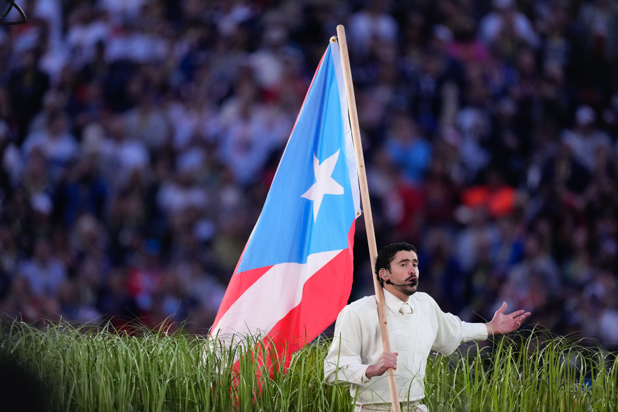 Bad Bunny performs during halftime of the NFL Super Bowl 60