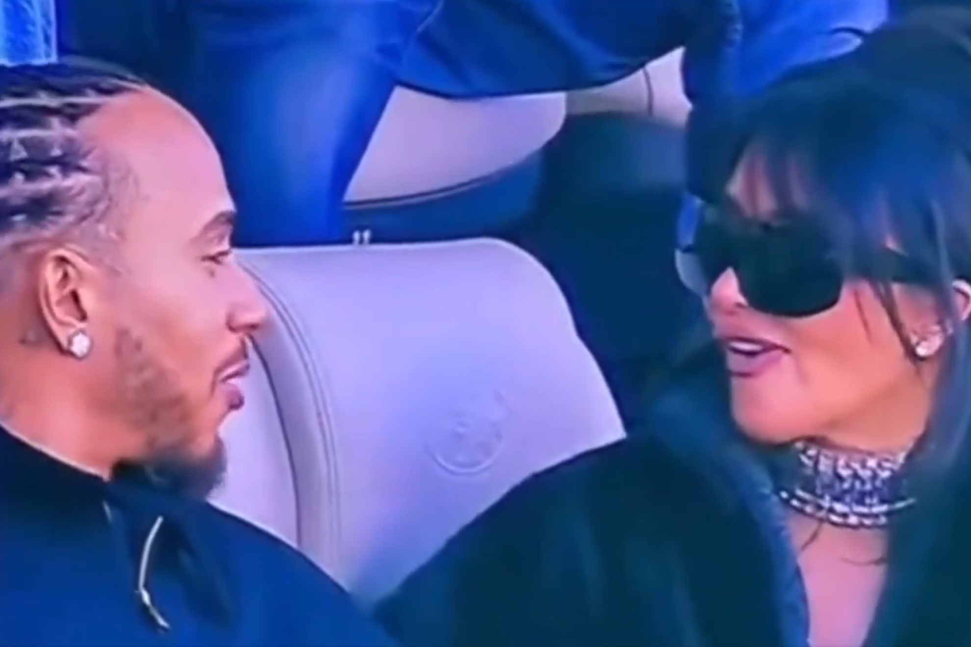 Lewis Hamilton and Kim Kardashian looked smitten while chatting to each other