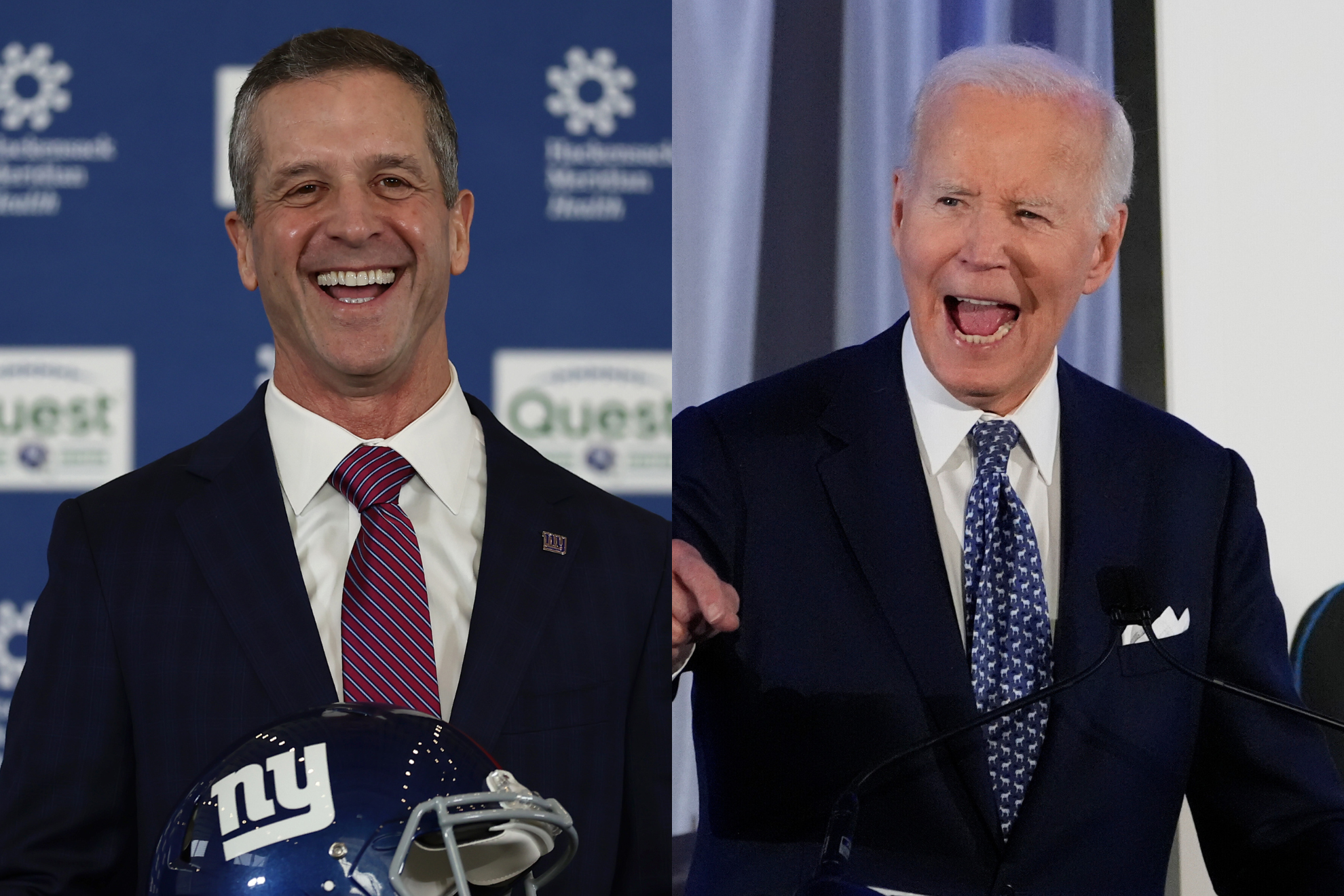 John Harbaugh (left) and Joe Biden (right) have more in common than anyone expected.
