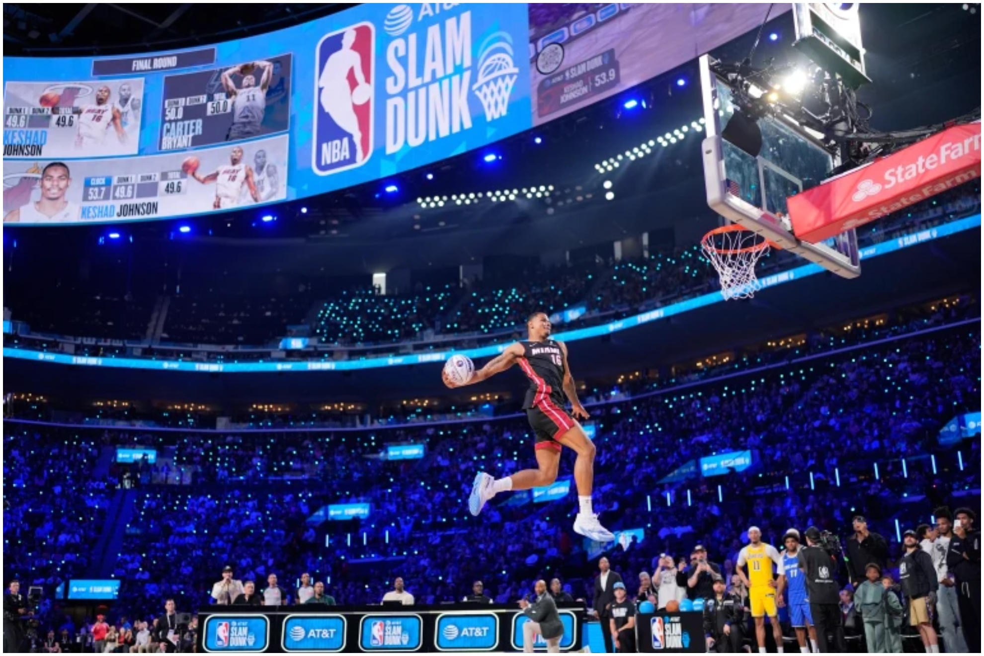 Miami Heat forward Keshad Johnson dunks during the slam dunk contest at the NBA basketball All-Star weekend festivities