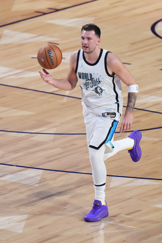 Luka Doncic dribbles the ball during the 2026 NBA All-Star Game.