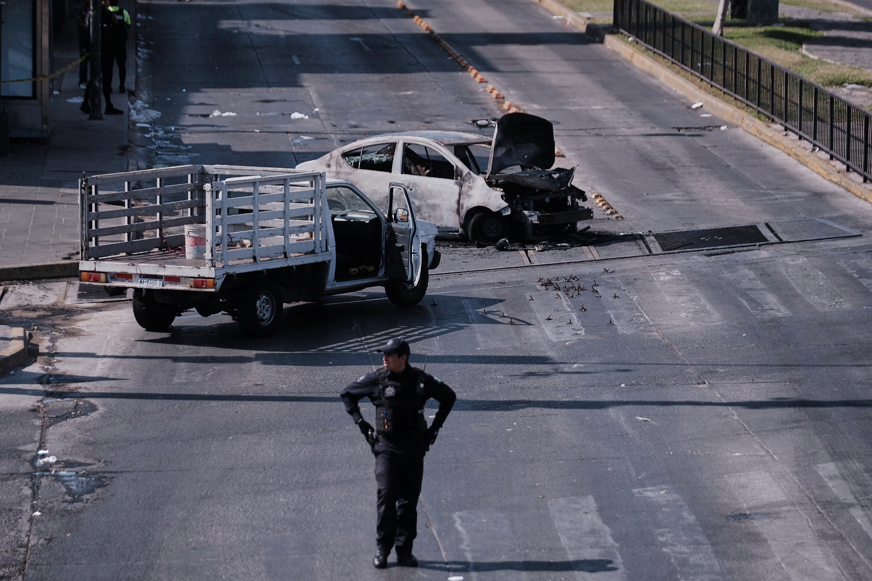 Charred vehicle in Guadalajara, Jalisco, Mexico