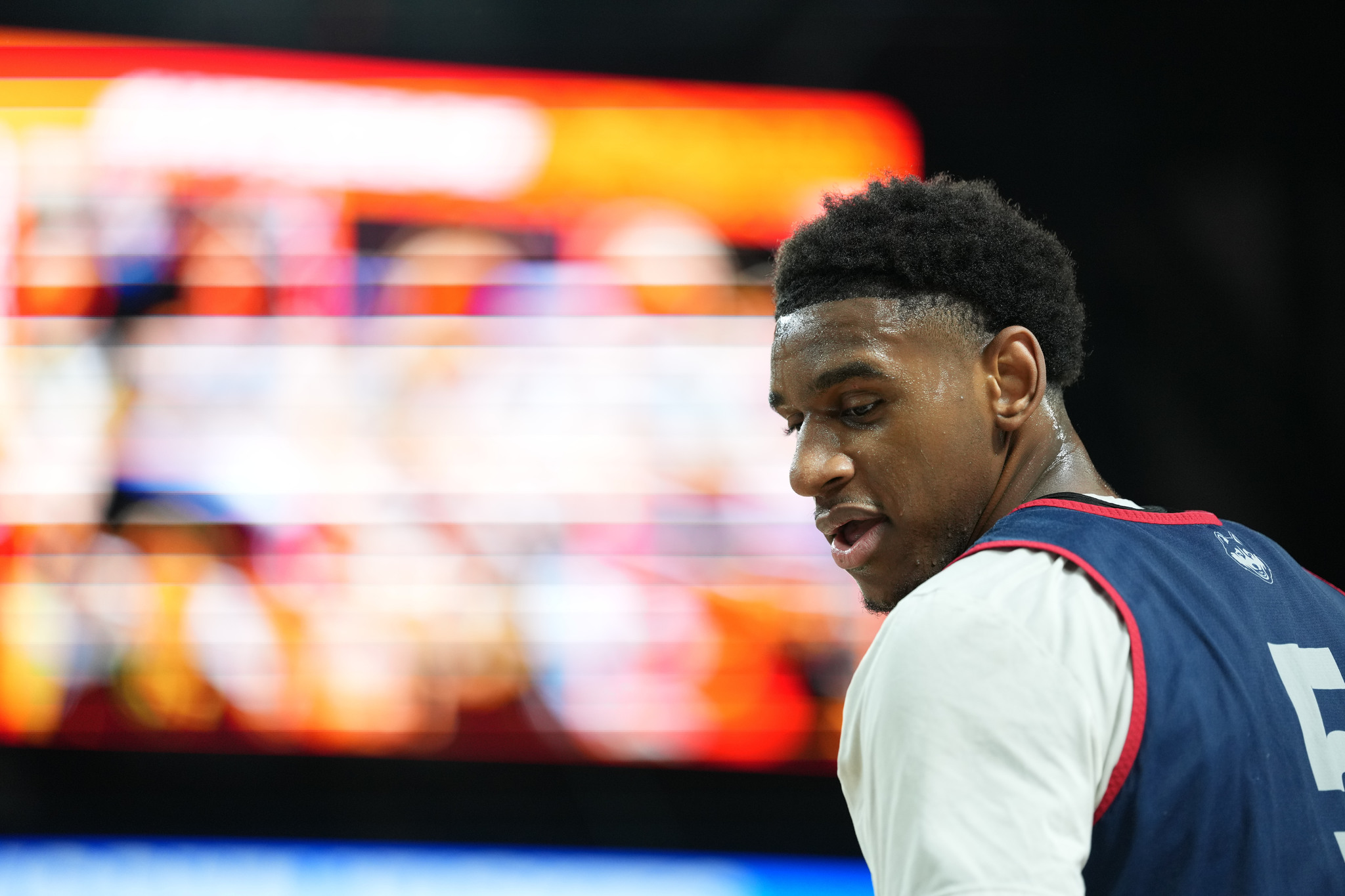 UConns Tarris Reed Jr. seen during practice ahead of an NCAA college basketball tournament semifinal game against Illinois