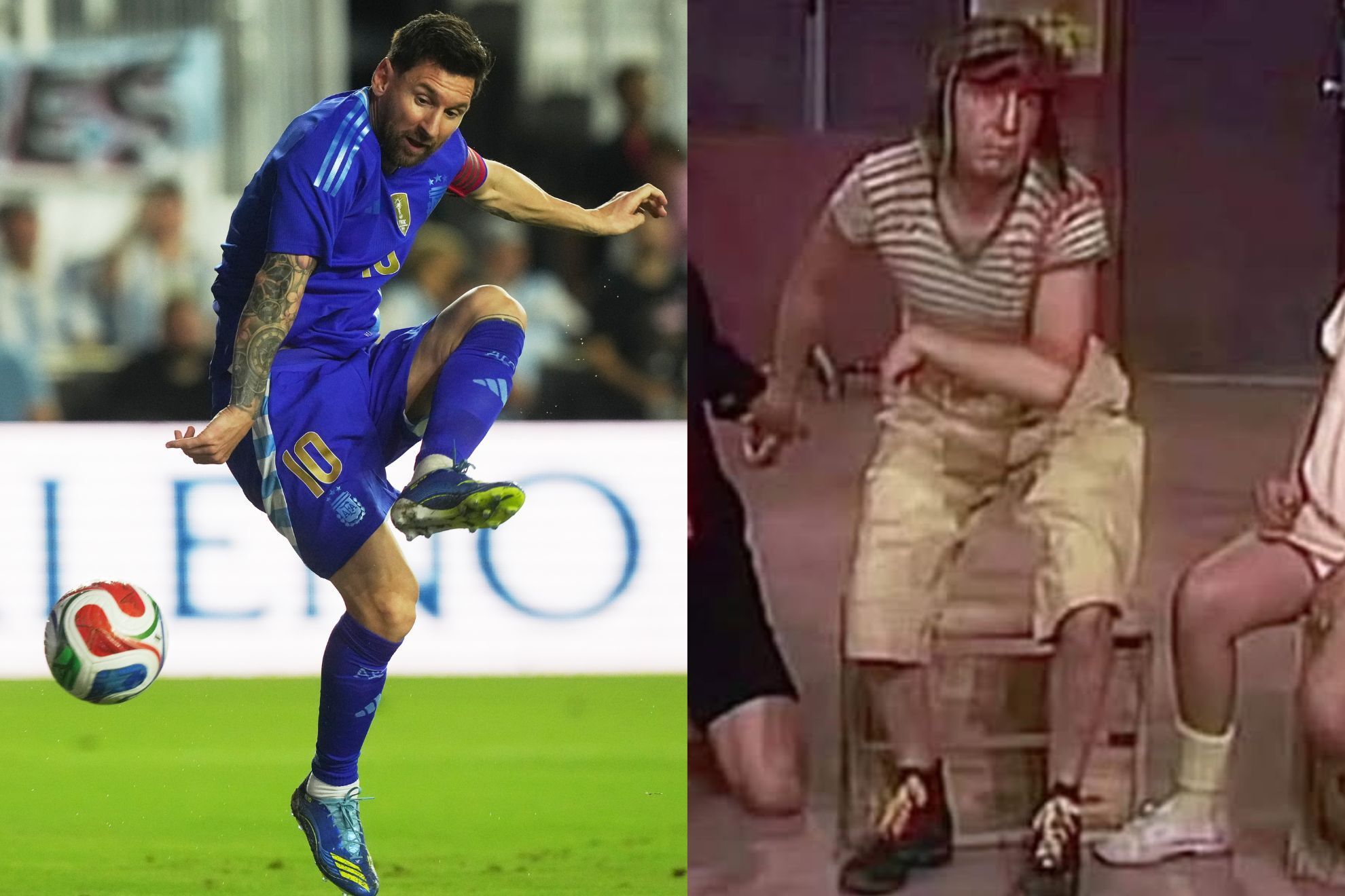 Lionel Messi stands still mid-play in a commercial that subtly echoes El Chavo del Ocho