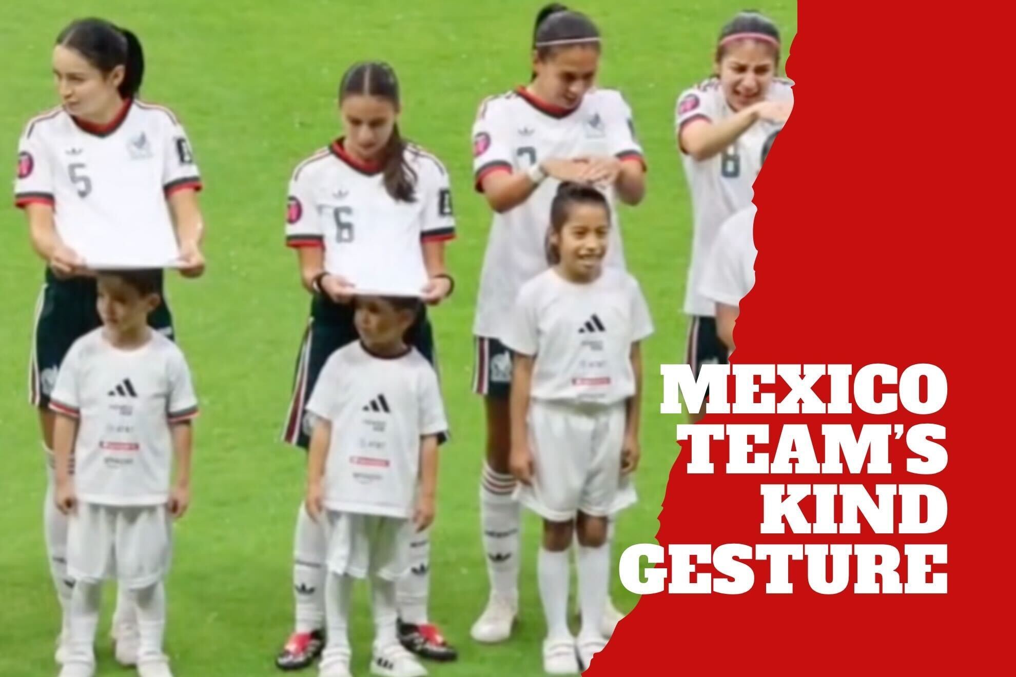 Mexican players shield children during hailstorm