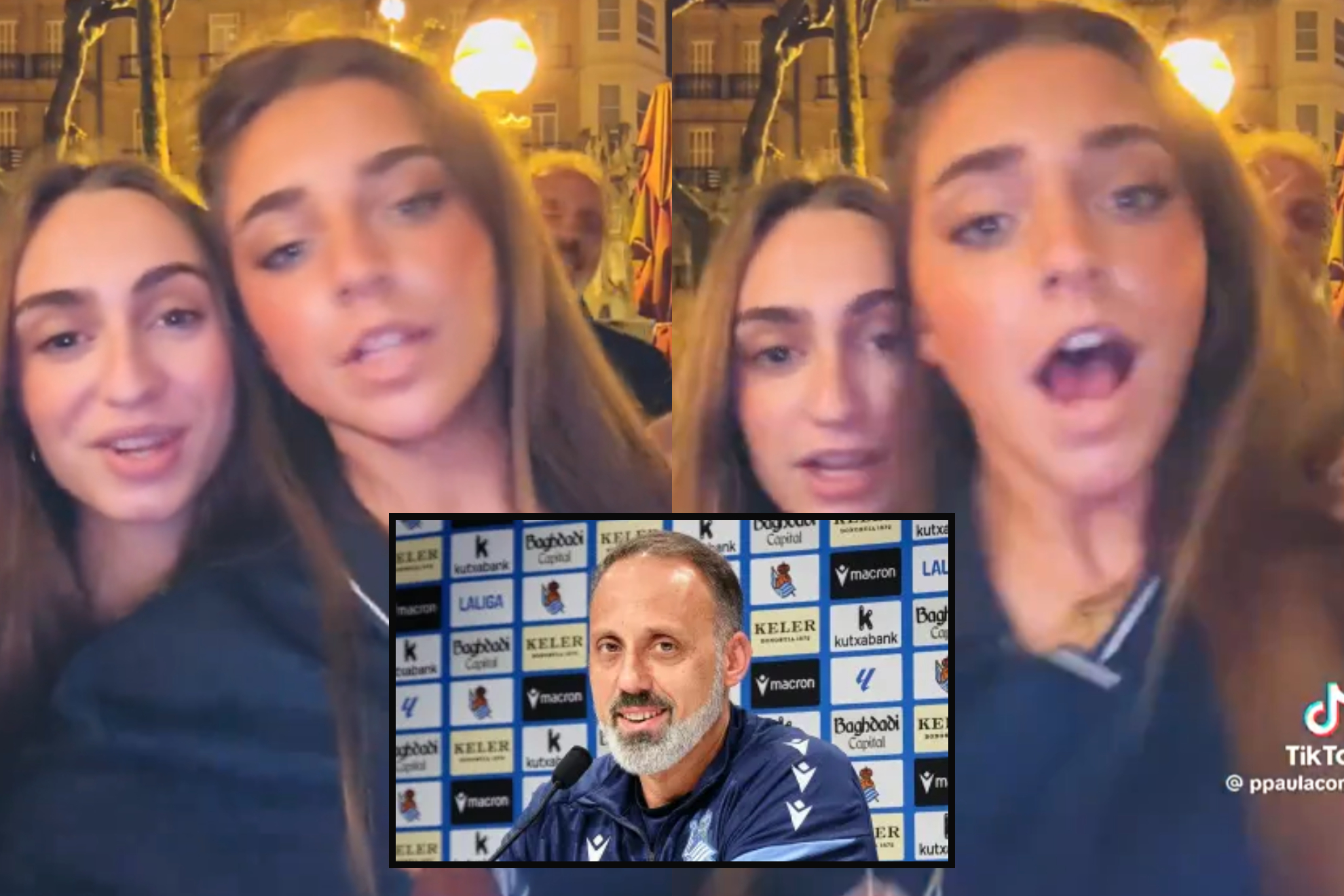 Nadie está a salvo de Matarazzo en San Sebastián tras la Copa del Rey: la reacción de estas jóvenes tras colarse en su vídeo de TikTok no tiene desperdicio