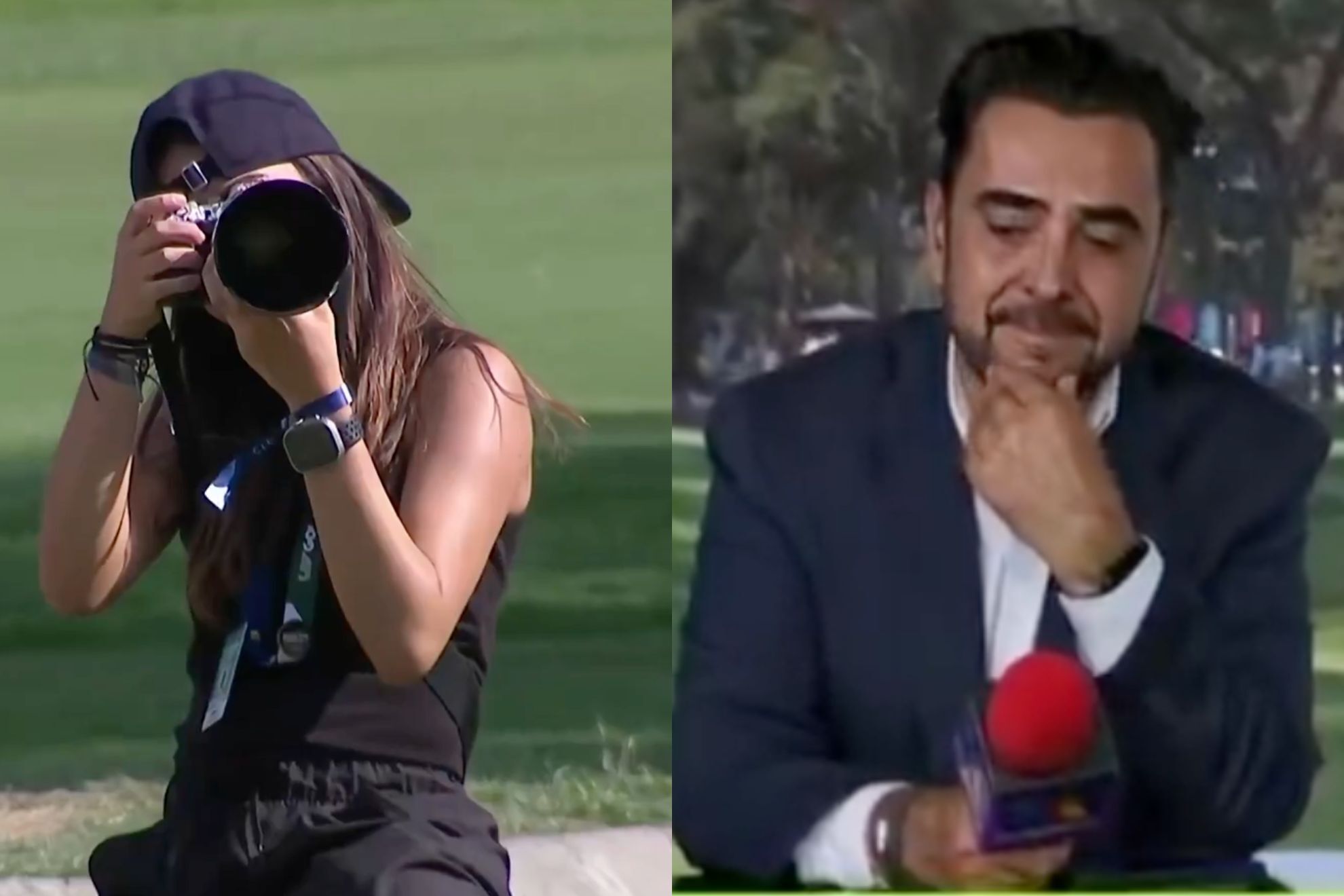 TV commentator breaks down after seeing a familiar face during a golf tournament