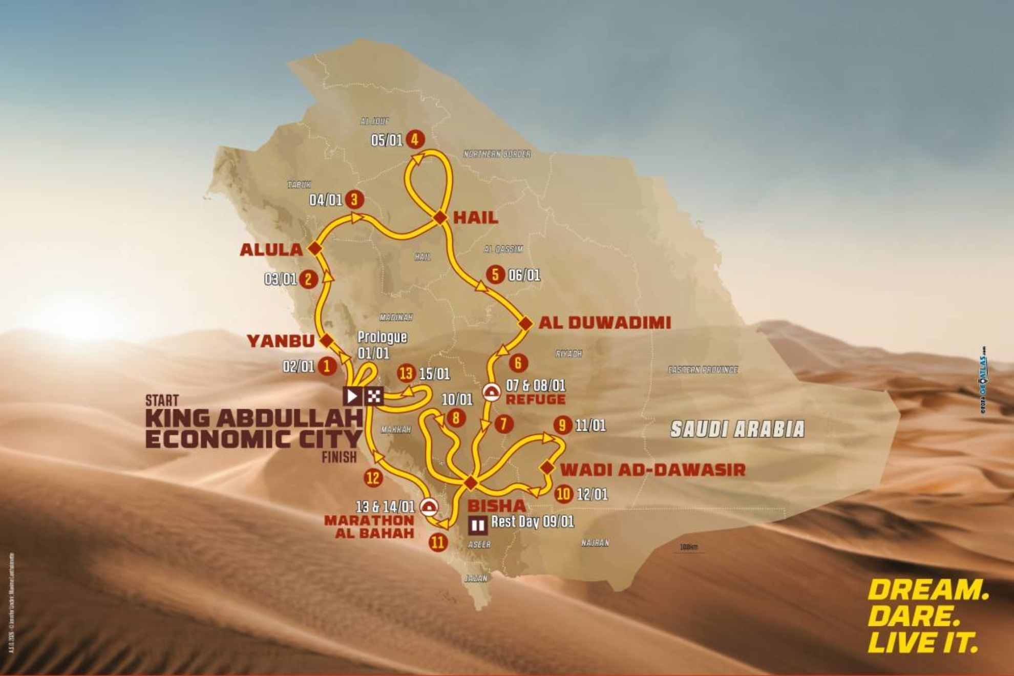 El recorrido del Dakar 2027, etapa por etapa: las claves de la edición más larga en Arabia Saudí