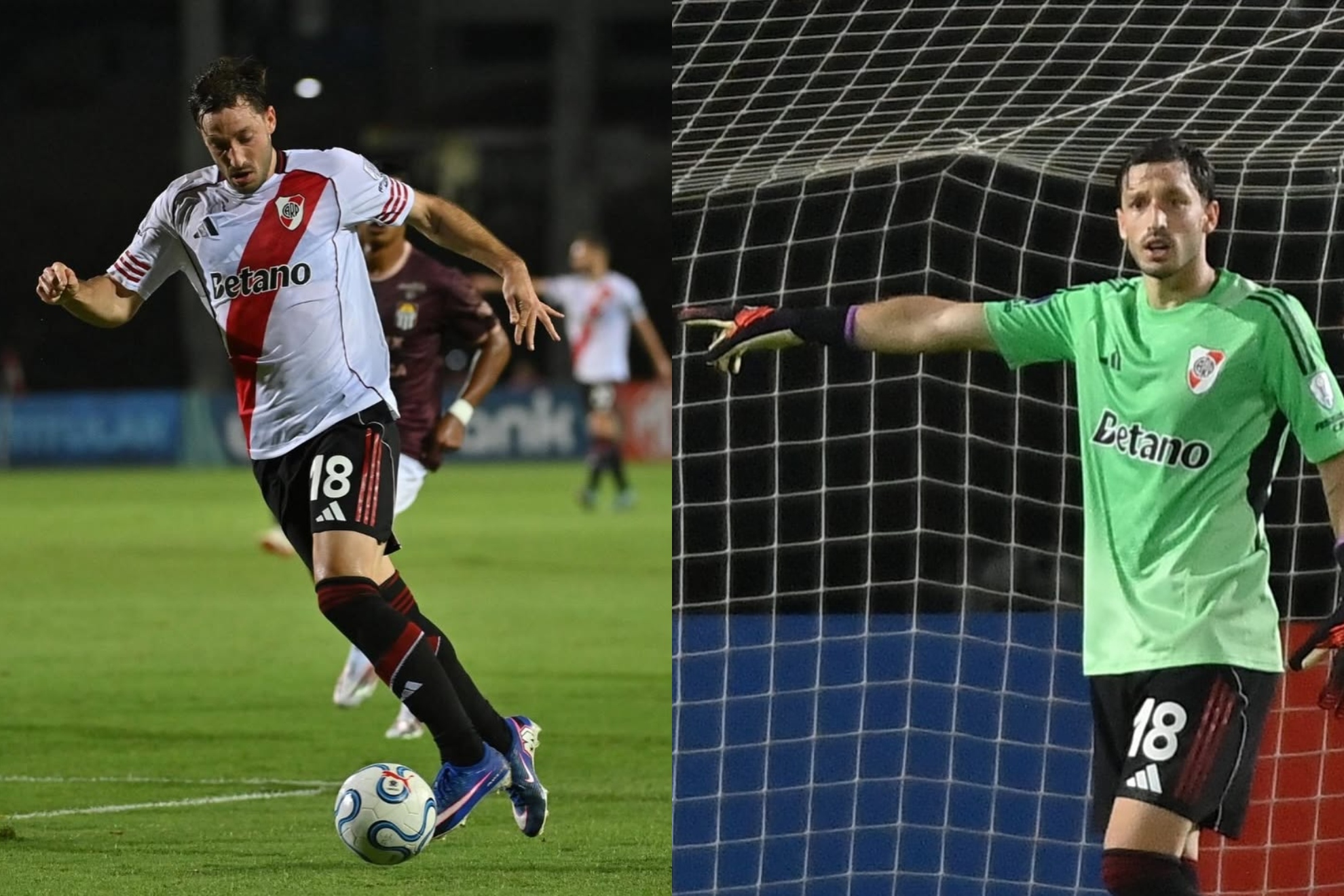 A la izquierda, Mat�as Vi�a como jugador. A la derecha, como portero.