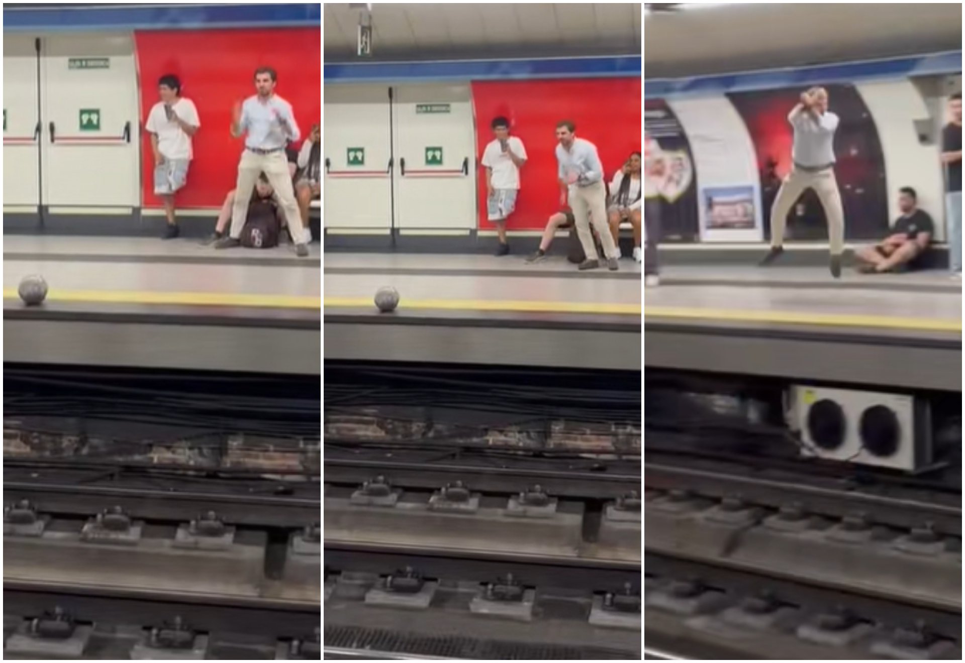 Improvisan una portería en el Metro, celebra como Cristiano Ronaldo y acaba corriendo para huir del agente de seguridad