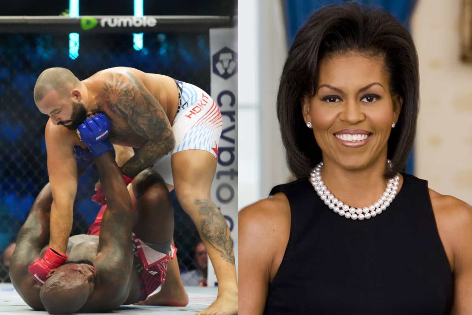 Montaje fotogr�fico de Hokit noqueando a Lewis junto a Michelle Obama.