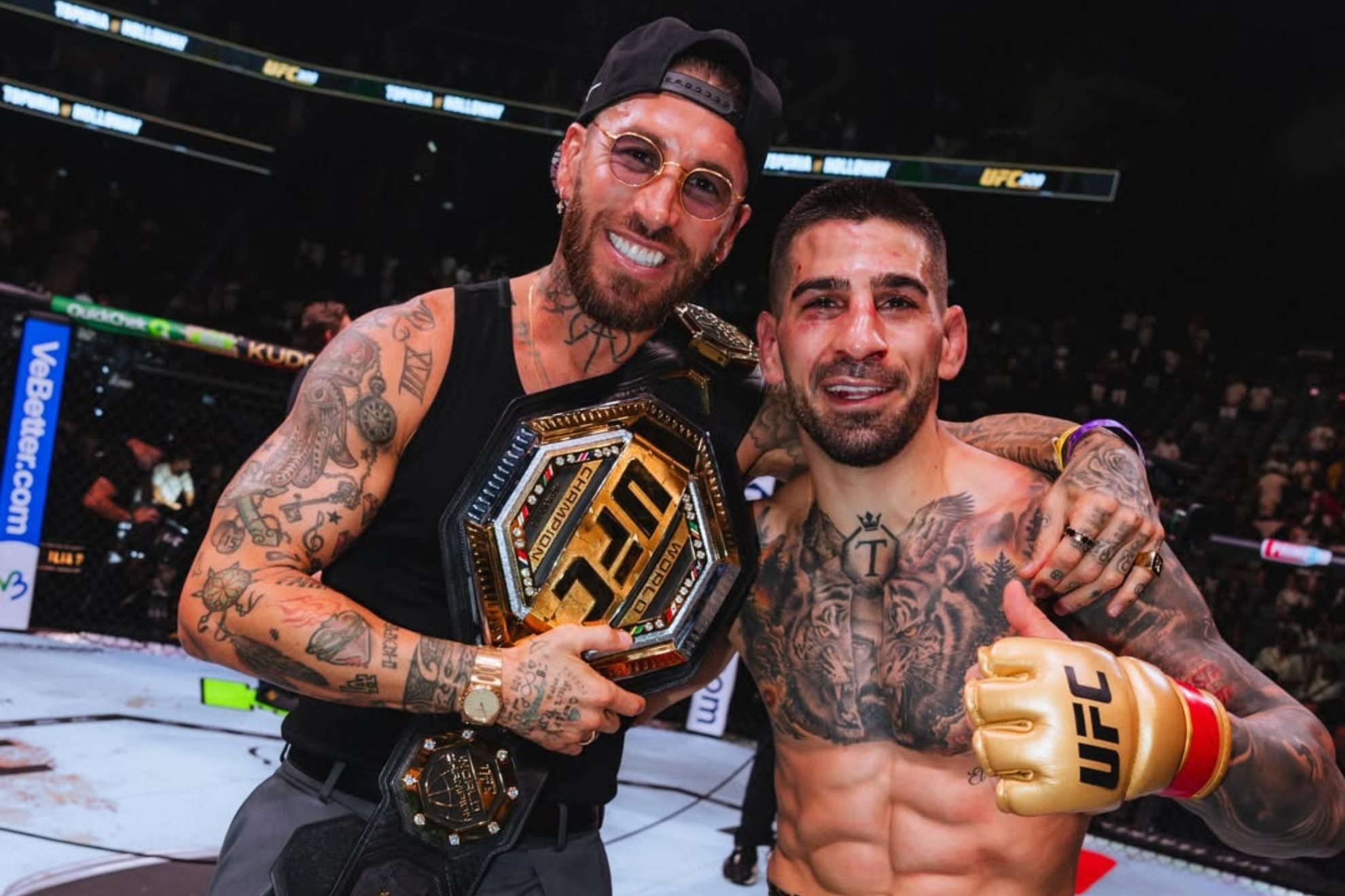 Sergio Ramos e Ilia Topuria tras una victoria de El Matador.