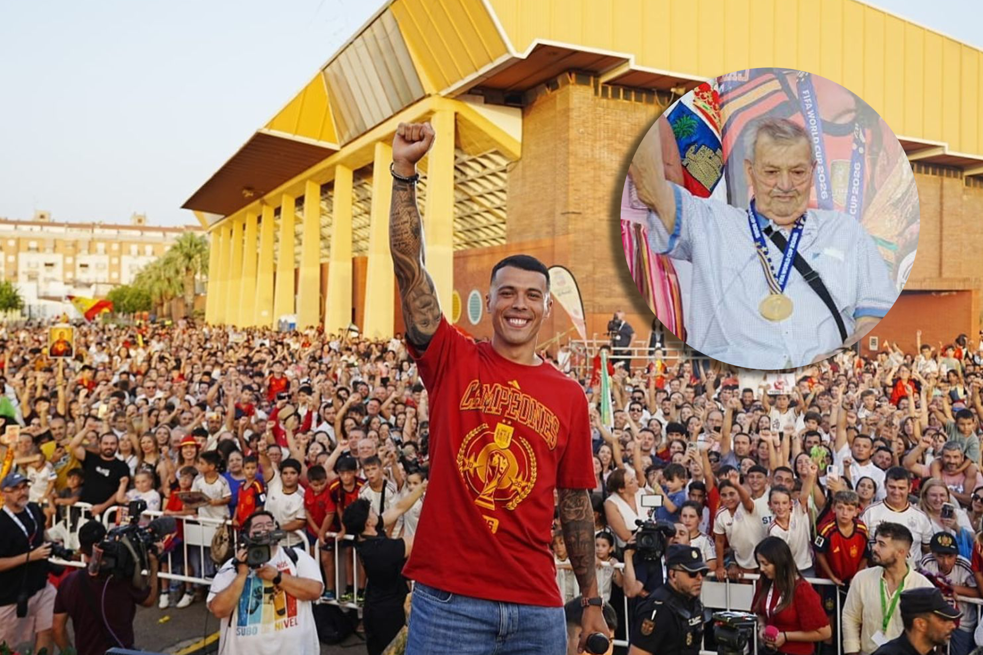 Pedro Porro emociona a todo Don Benito con el regalo más especial del Mundial: "Es mi corazón, es mi alma"