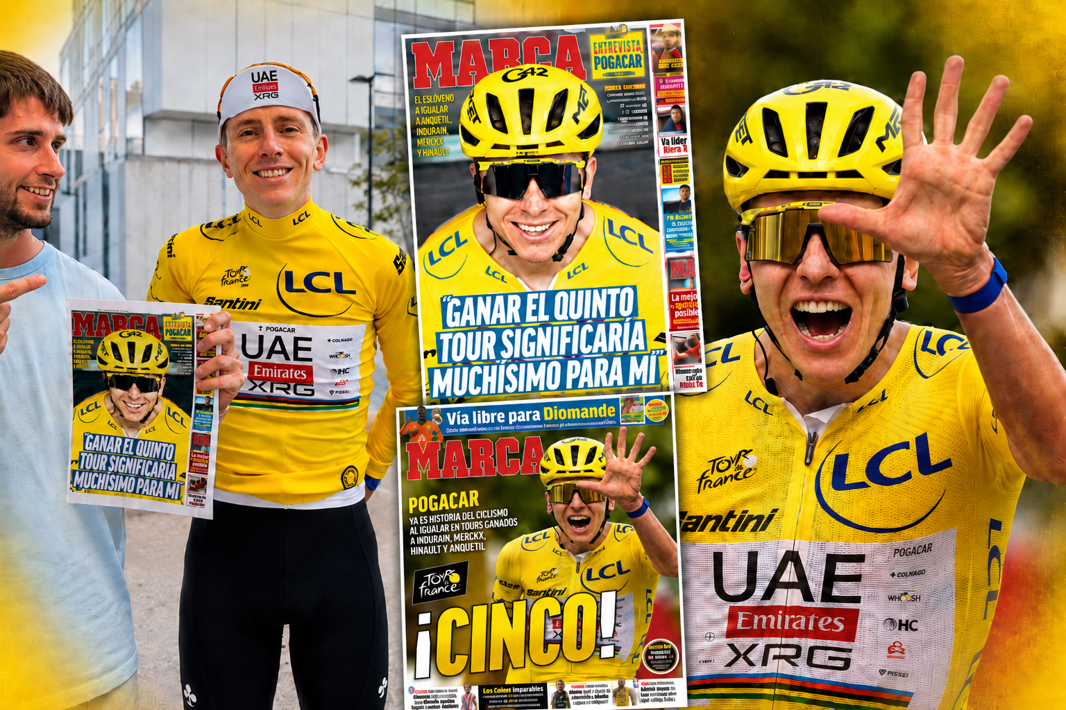 Tadej Pogacar se para con MARCA y 'celebra' su quinto Tour: “Conseguido”