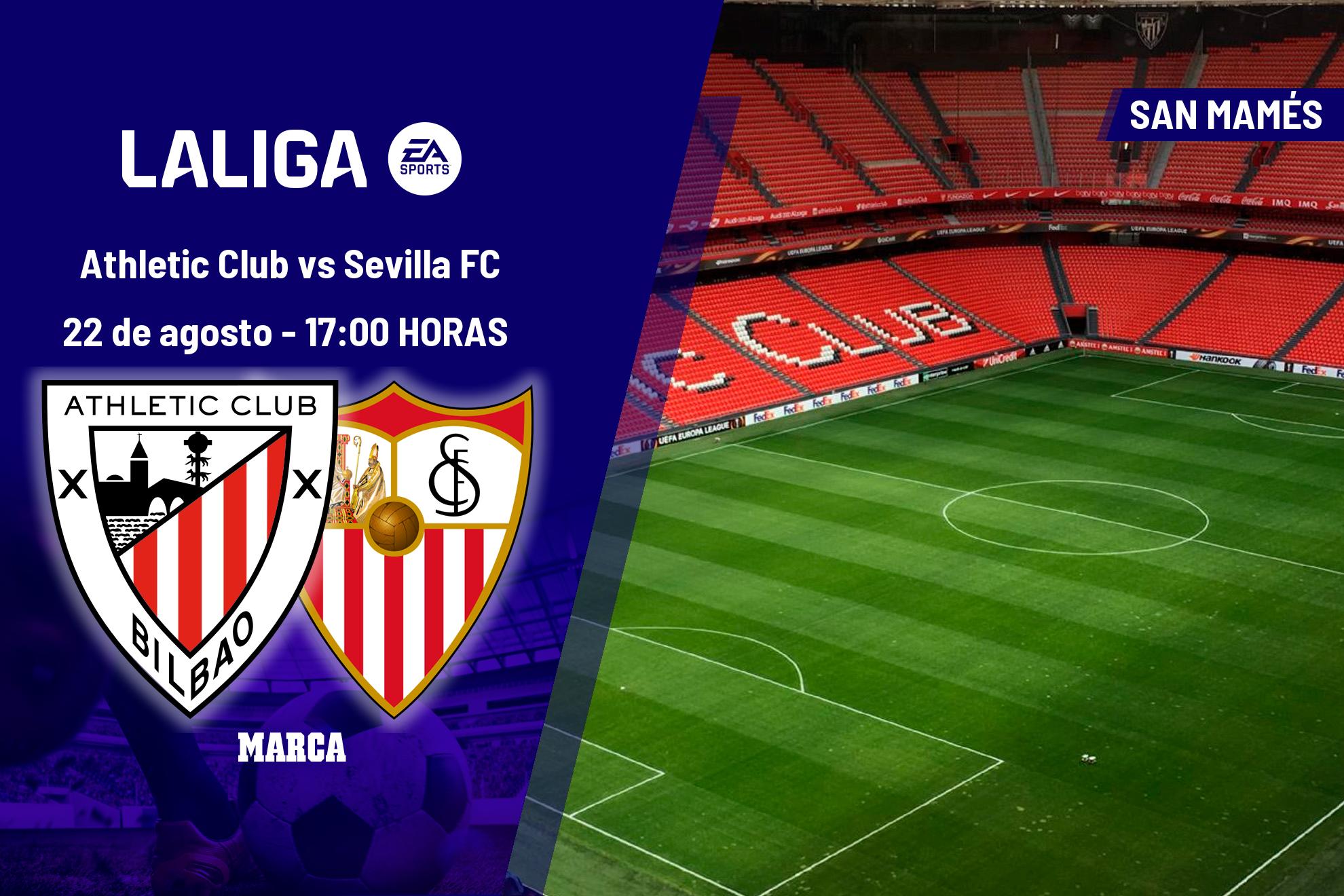 Athletic Club - Sevilla FC: horario, dónde ver hoy en TV y canal del partido de LaLiga EA Sports