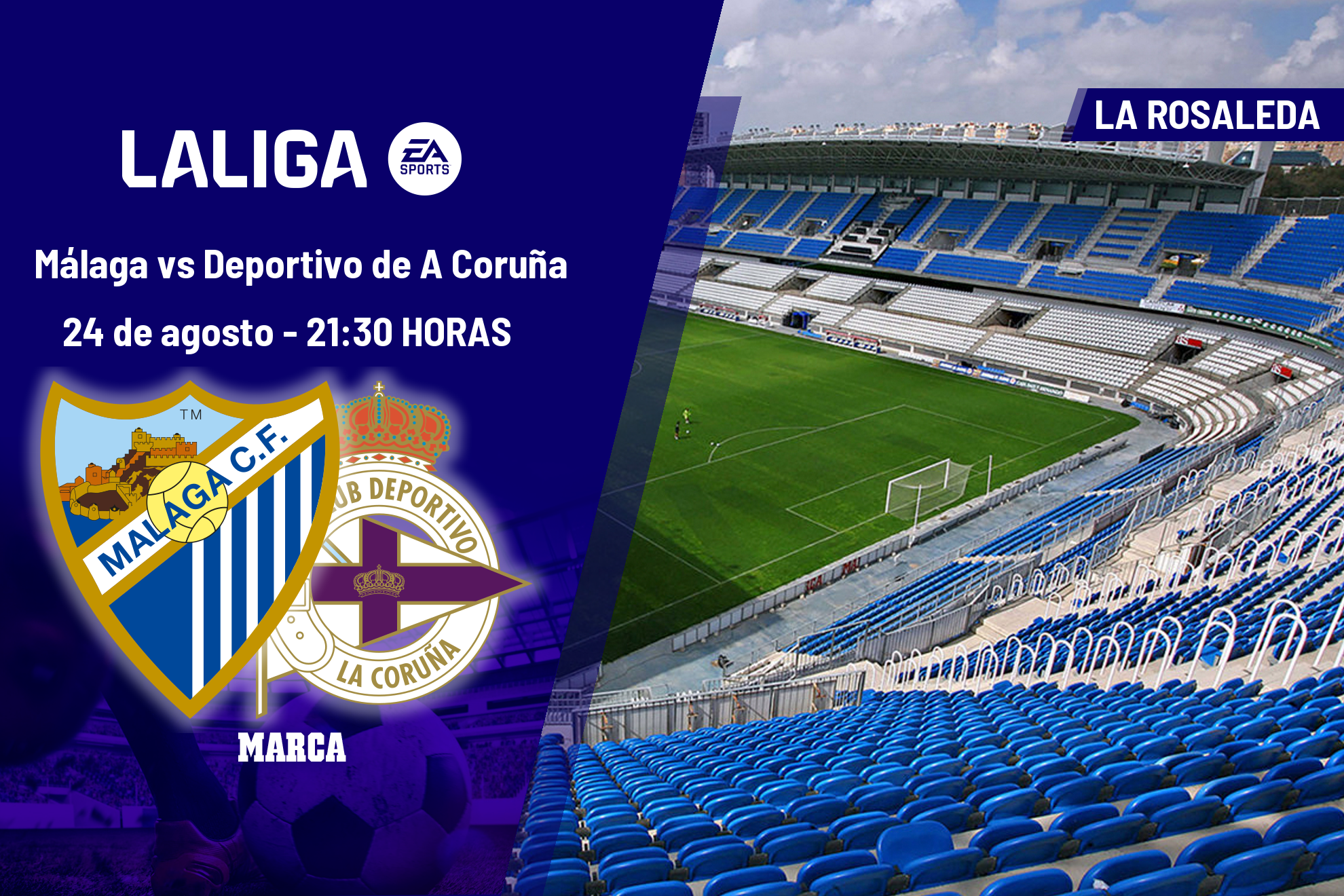 Málaga - Deportivo: horario y dónde ver hoy en TV y online el partido de la jornada 2 de LaLiga EA Sports