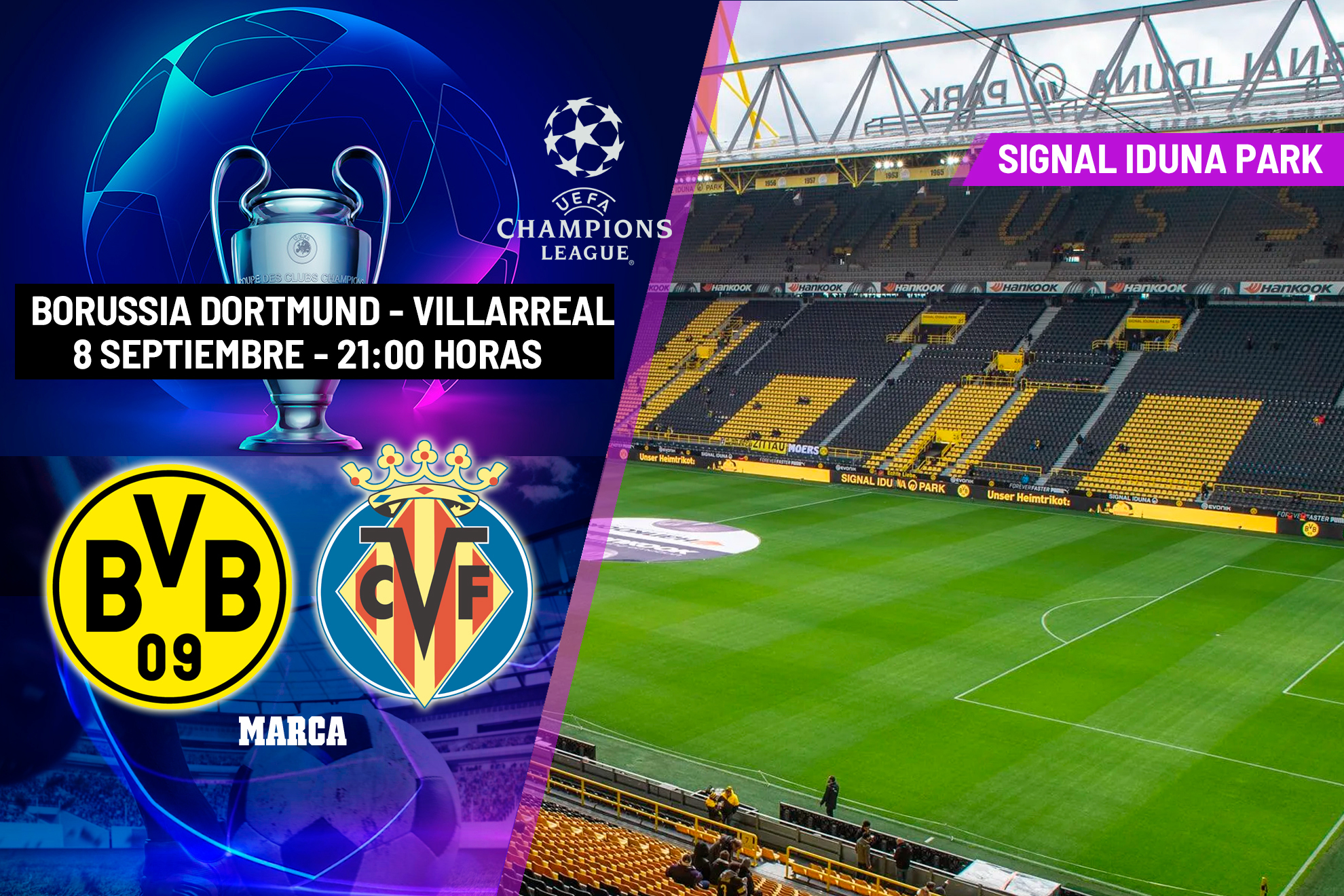 Borussia Dortmund - Villarreal: horario y dónde ver hoy en TV y online el partido de la Champions League