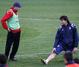 Granero y Abel Buades, durante un entrenamiento del Alicante