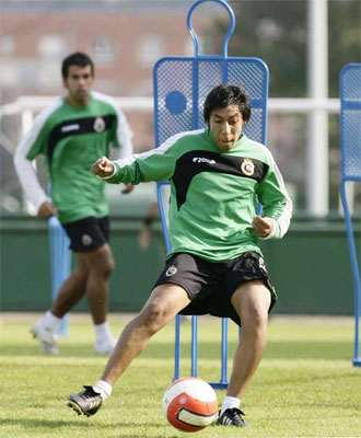 Sarmiento en un entrenamiento con el Racing.