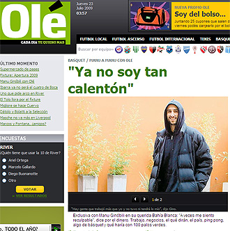 Portada digital de Ol� con la entrevista a Gin�bili