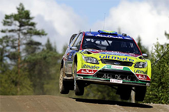 Hirvonen, en el rally de Finlandia.