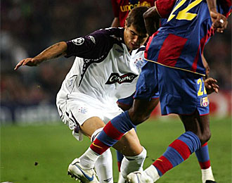 Nacho Novo, en el partido que le enfrent� al Barcelona en la Liga de Campeones
