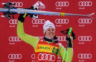 Rebensburg, en el podio