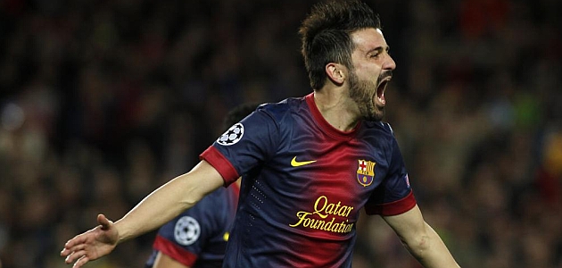 Villa celebra un gol con el Barcelona / FRANCESC ADELANTADO (MARCA)