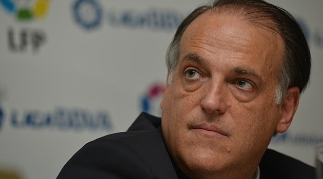 Javier Tebas, durante la rueda de prensa posterior a la Asamblea de la LFP / Adri�n Quiroga (Marca)