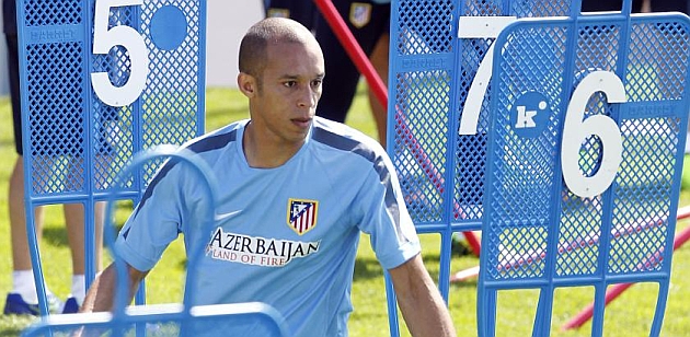 Miranda en el entrenamiento de este lunes