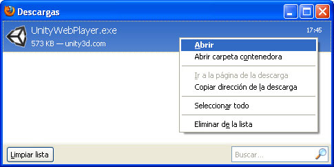 Ventana de descargas del navegador